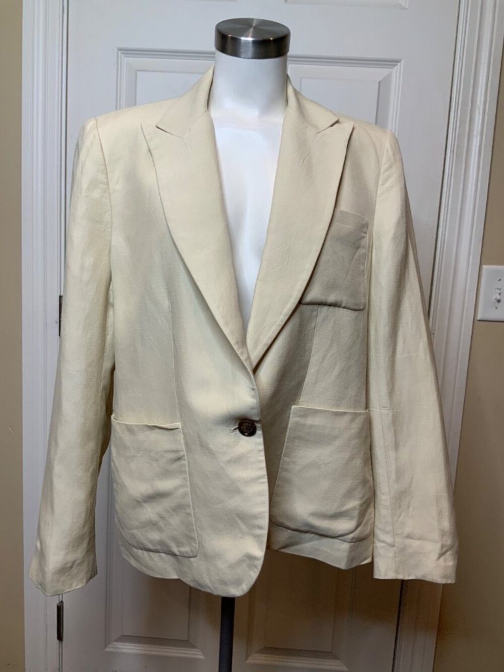 Lauren Ralph Lauren Ivory Beige Linen Blend Single Button Blazer Sz 16 NWT! $285